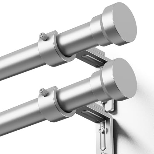 YaFex Curtain Rods 2 Pack 32-84 Inch, Heavy Duty 1 Inch Curtain Rod, Silver Long Adjustable Window Treatment Rods, Modern Design, Easy Installation - Image 1