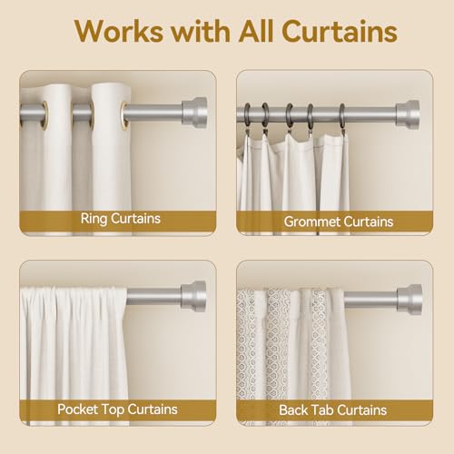 YaFex Curtain Rods 2 Pack 32-84 Inch, Heavy Duty 1 Inch Curtain Rod, Silver Long Adjustable Window Treatment Rods, Modern Design, Easy Installation - Image 5