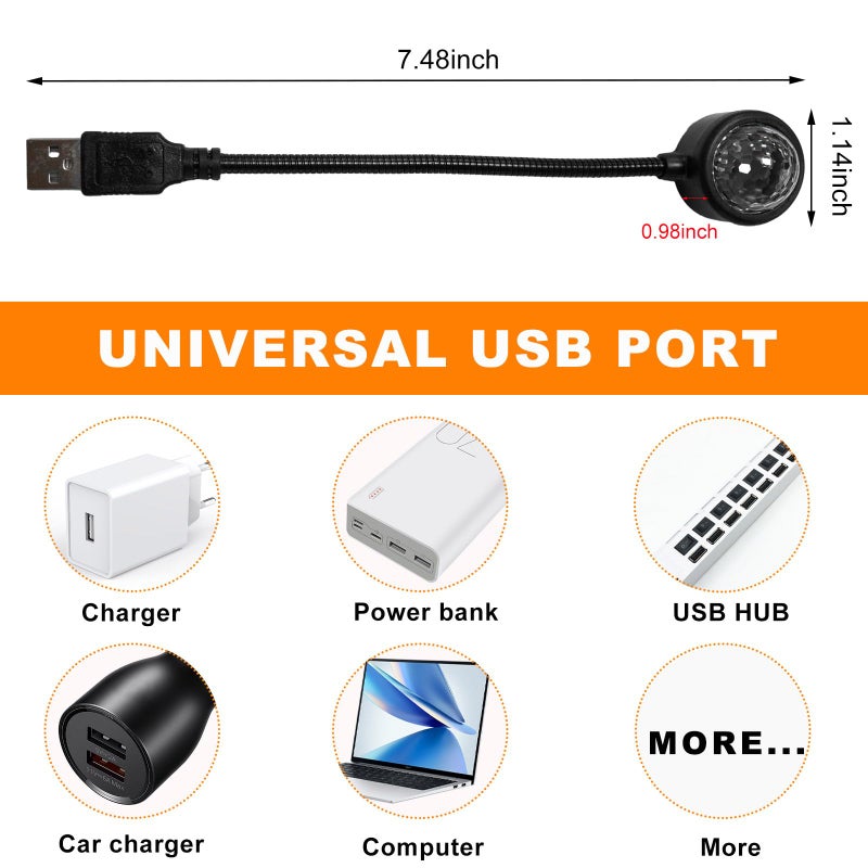 Dickno USB Star Night Light Projector, Portable Car Roof Sound Activated Atmosphere Lamp, Adjustable Auto Interior Atmosphere Decorative Light for Vehicle, Bedroom, Ceiling, Party - Image 2