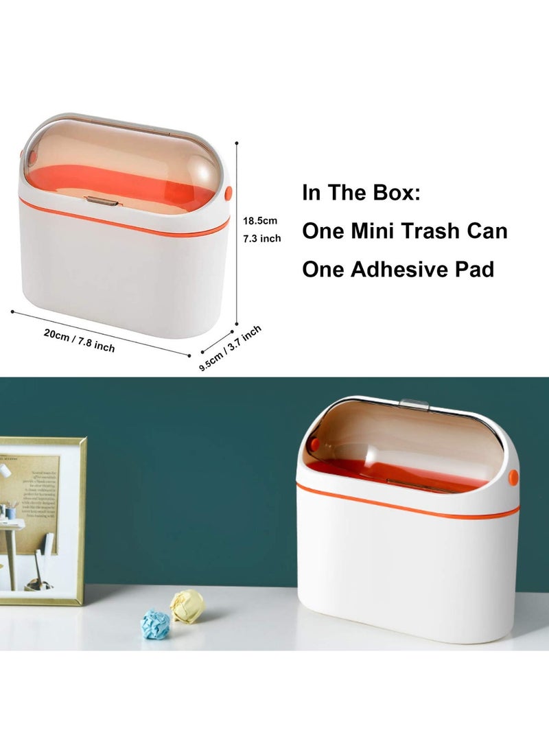 Desktop Trash Can with Lid, Mini Trash Can for Desk, Small Office Countertop Garbage Can, Mountable Tiny Wastebasket for RV, Dorm, Freezer, Laundry and More (Orange)