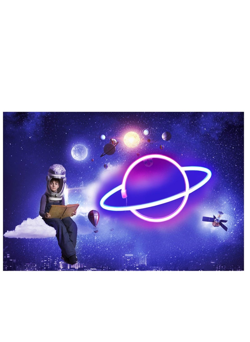 KASTWAVE Planet Neon Sign Led Light- Neon Lights for Wall Decor Aesthetic | USB Operated Neon Signs for Bedroom Kids Room Dorm Wedding Party Birthday New Year Decoration (Blue-Pink)  - Image 5