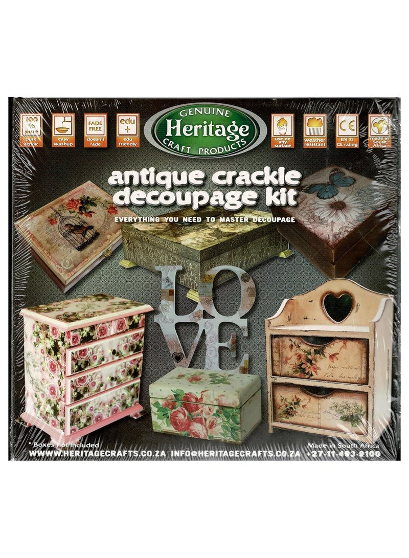 Heritage Craft Products, Antique Crackle 2-Part System, White, Gloss Varnish, Sanding Block - Image 1