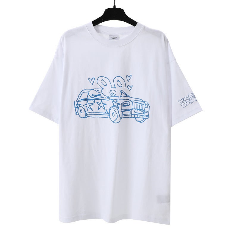 Vtm Letter American Trendy Brand No Pography Printed Loose Washed Distressed Short-Sleeved T-Shirt Couple Wear Special Cute - Image 1