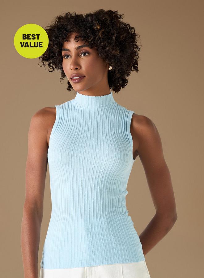 تواكستريمز كنزة مضلّعة دون أكمام بِياقة عالية من تو إكستريمز - Image 1