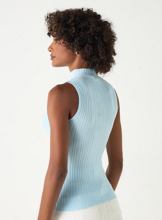 تواكستريمز كنزة مضلّعة دون أكمام بِياقة عالية من تو إكستريمز - Image 3