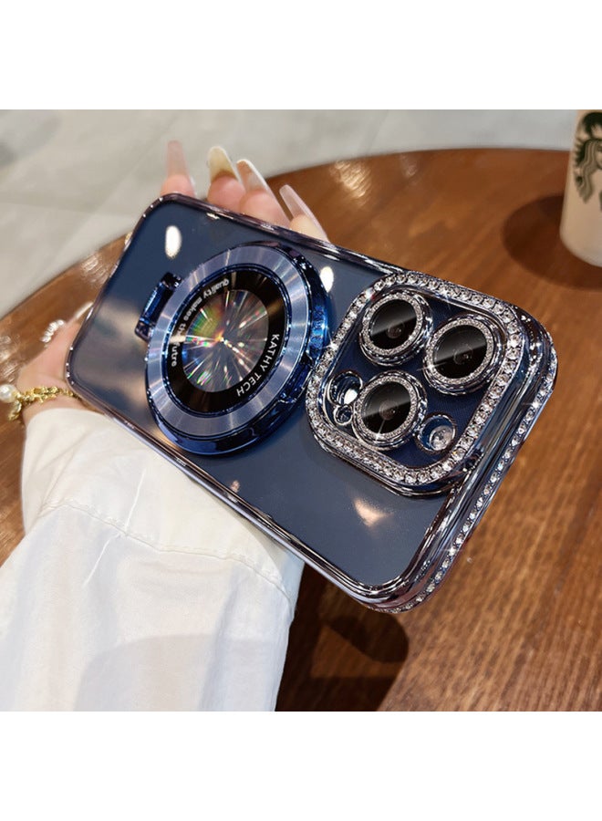 Suitable For Iphone17pro Mobile Phone Case, High-end Rhinestone Glitter Magnetic Holder, Apple 16e Transparent Sheath 15