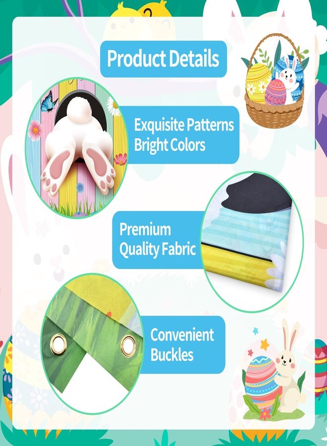 Photken 73 x 36 Inch Happy Easter Banner Door Cover, Colorful Bunny Butt and Egg Themed Porch Sign, Large Front Door Wall Backdrop for Indoor Outdoor Spring Party Decorations and Photo Booth Props - Image 3