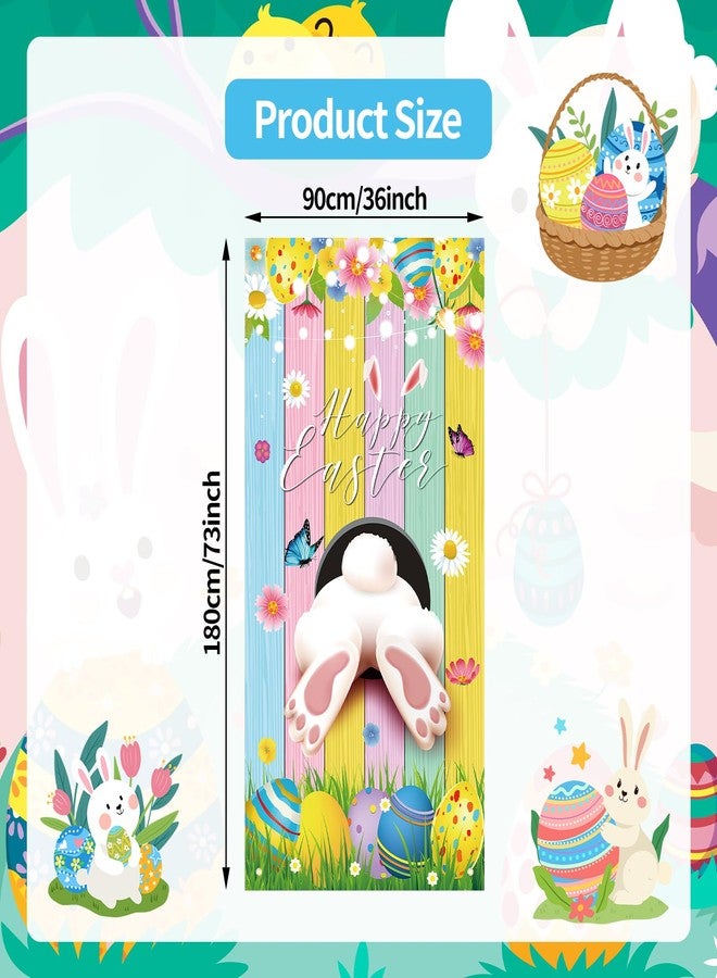 Photken 73 x 36 Inch Happy Easter Banner Door Cover, Colorful Bunny Butt and Egg Themed Porch Sign, Large Front Door Wall Backdrop for Indoor Outdoor Spring Party Decorations and Photo Booth Props - Image 2