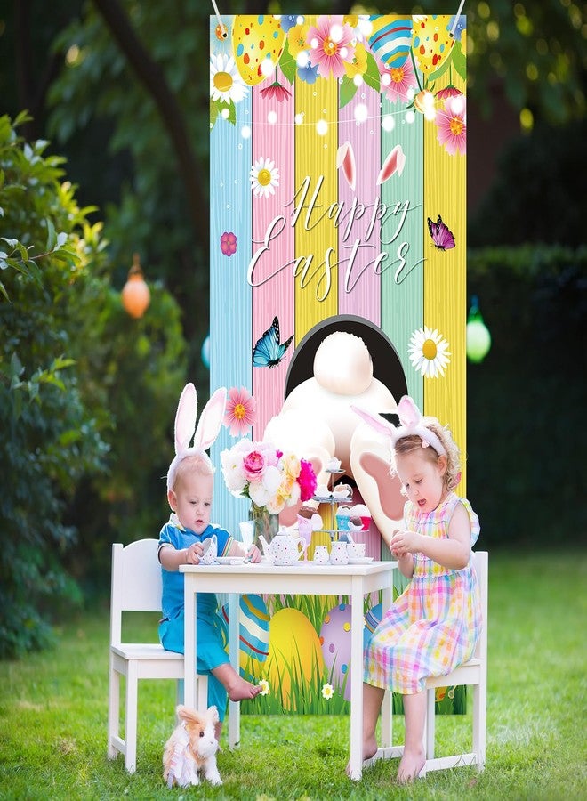 Photken 73 x 36 Inch Happy Easter Banner Door Cover, Colorful Bunny Butt and Egg Themed Porch Sign, Large Front Door Wall Backdrop for Indoor Outdoor Spring Party Decorations and Photo Booth Props - Image 5