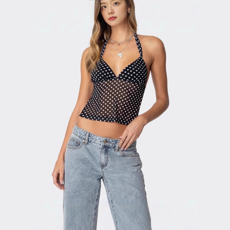 Women's V-Neck Halter Polka Dot Camisole Top - Image 2