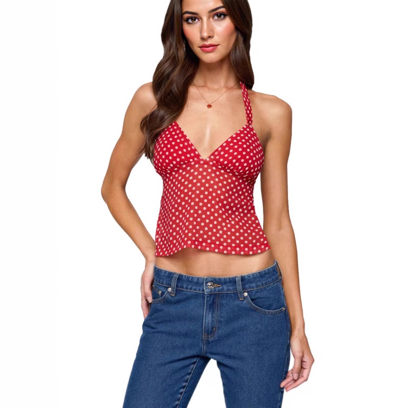 Women's V-Neck Halter Polka Dot Camisole Top - Image 1