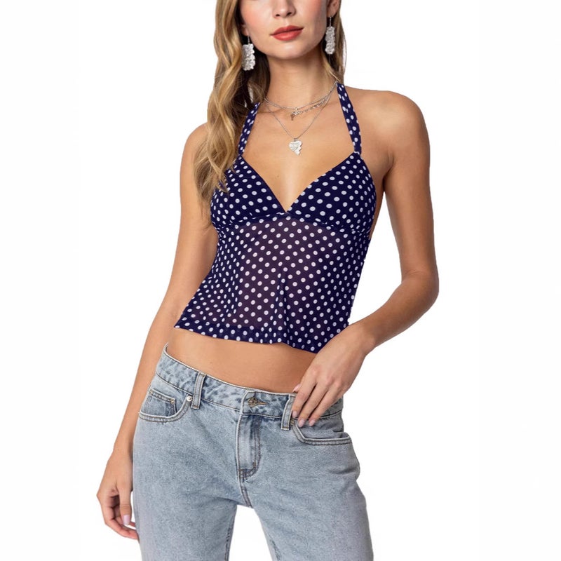Women's V-Neck Halter Polka Dot Camisole Top - Image 5