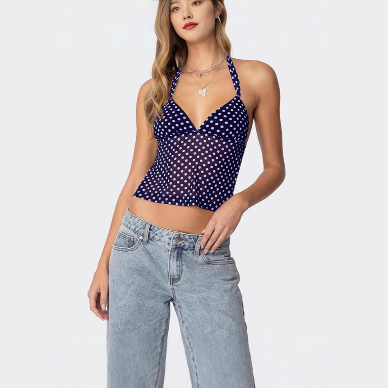 Women's V-Neck Halter Polka Dot Camisole Top - Image 3
