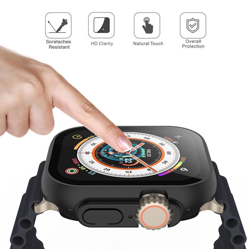 Misxi 2 Pack Hard PC Case Built in Tempered Glass Compatible with 49mm Apple Watch Ultra 3 (2025) / Ultra 2 / Ultra, Thin Protective Case with Screen Protector for iWatch, Shockproof Cover with Button, Black - Image 2