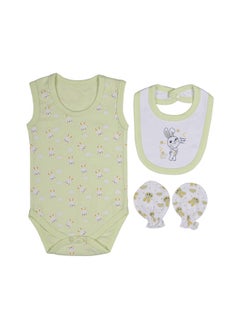 Babies Basic 7 Piece Unisex 100% Cotton Gift Set Include Bib, Blanket, Mitten, Cap, Romper, Top And Bottom Set  - Image 3