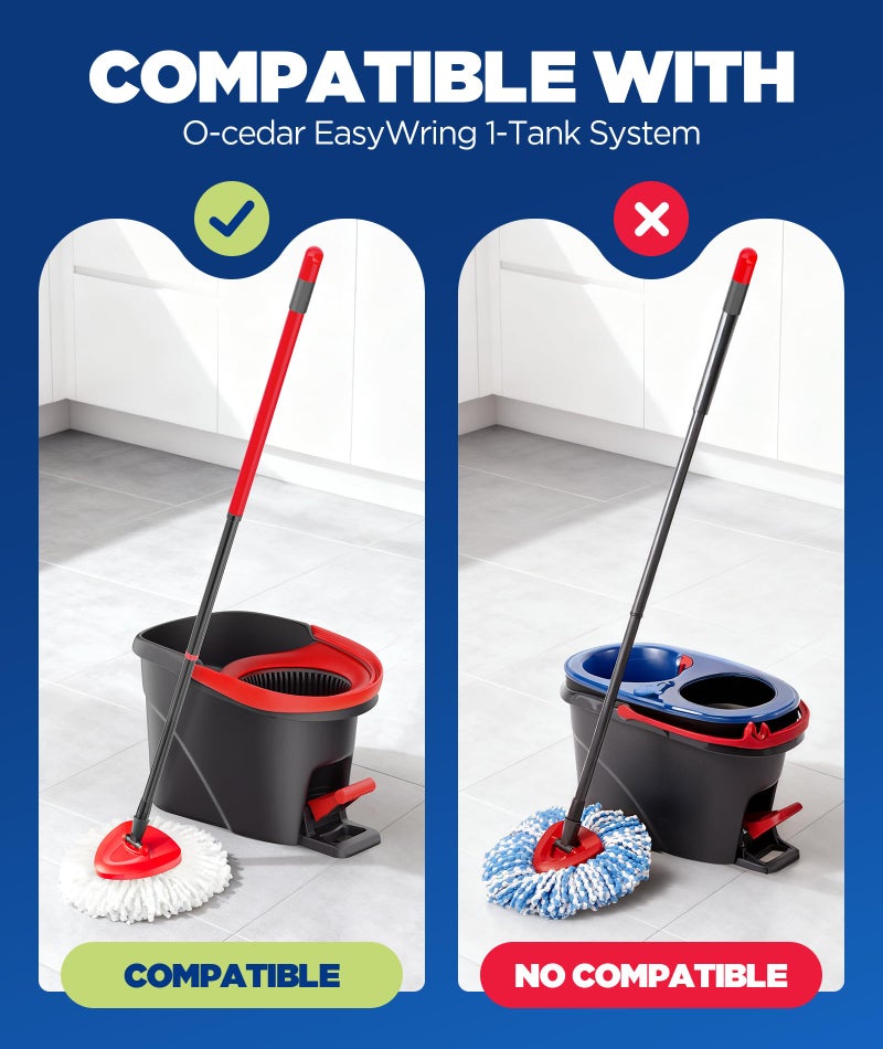 FMINGYU 6-in-1 Mop Heads Replacements for O Cedar EasyWring 1 Tank System, Includes 1 Base | 2 Scrub Brush Heads | 3 Spin Mop Heads, Full Set Mop Replace Heads for Cleaning Home, Bathroom & Kitchen - Image 2