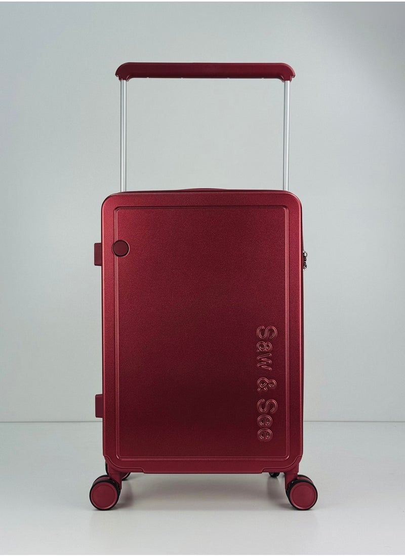 SAW & SEE - Carry On Luggage Wide Handle Luxury Design Rolling Travel Suitcase, TSA Approved combination Lock, PC Hardside with Cup Holder and 4 Double Spinner Wheels, 20 inch - DARK RED - Image 1