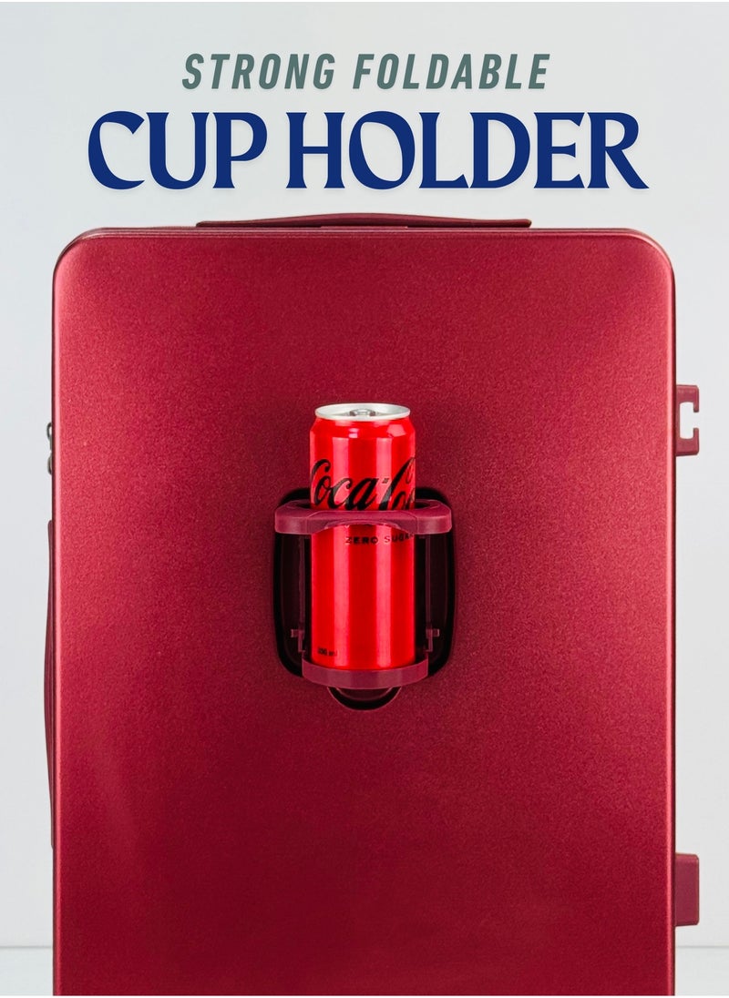 SAW & SEE - Carry On Luggage Wide Handle Luxury Design Rolling Travel Suitcase, TSA Approved combination Lock, PC Hardside with Cup Holder and 4 Double Spinner Wheels, 20 inch - DARK RED - Image 1