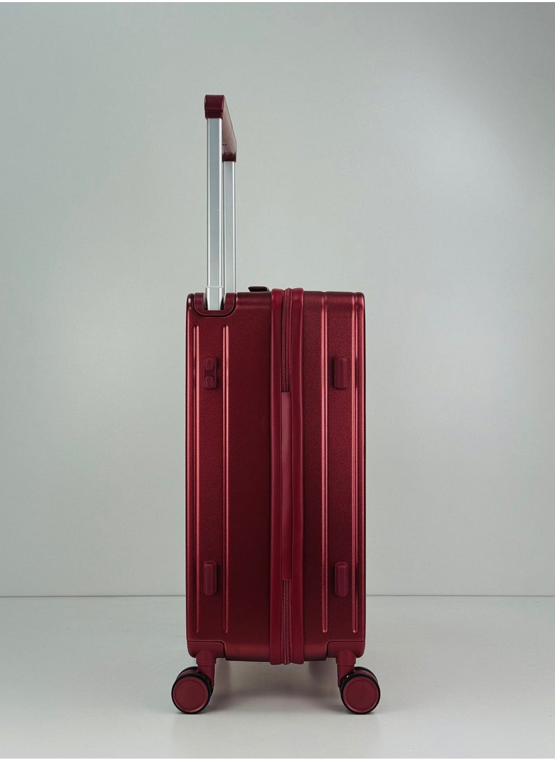 SAW & SEE - Carry On Luggage Wide Handle Luxury Design Rolling Travel Suitcase, TSA Approved combination Lock, PC Hardside with Cup Holder and 4 Double Spinner Wheels, 20 inch - DARK RED - Image 1