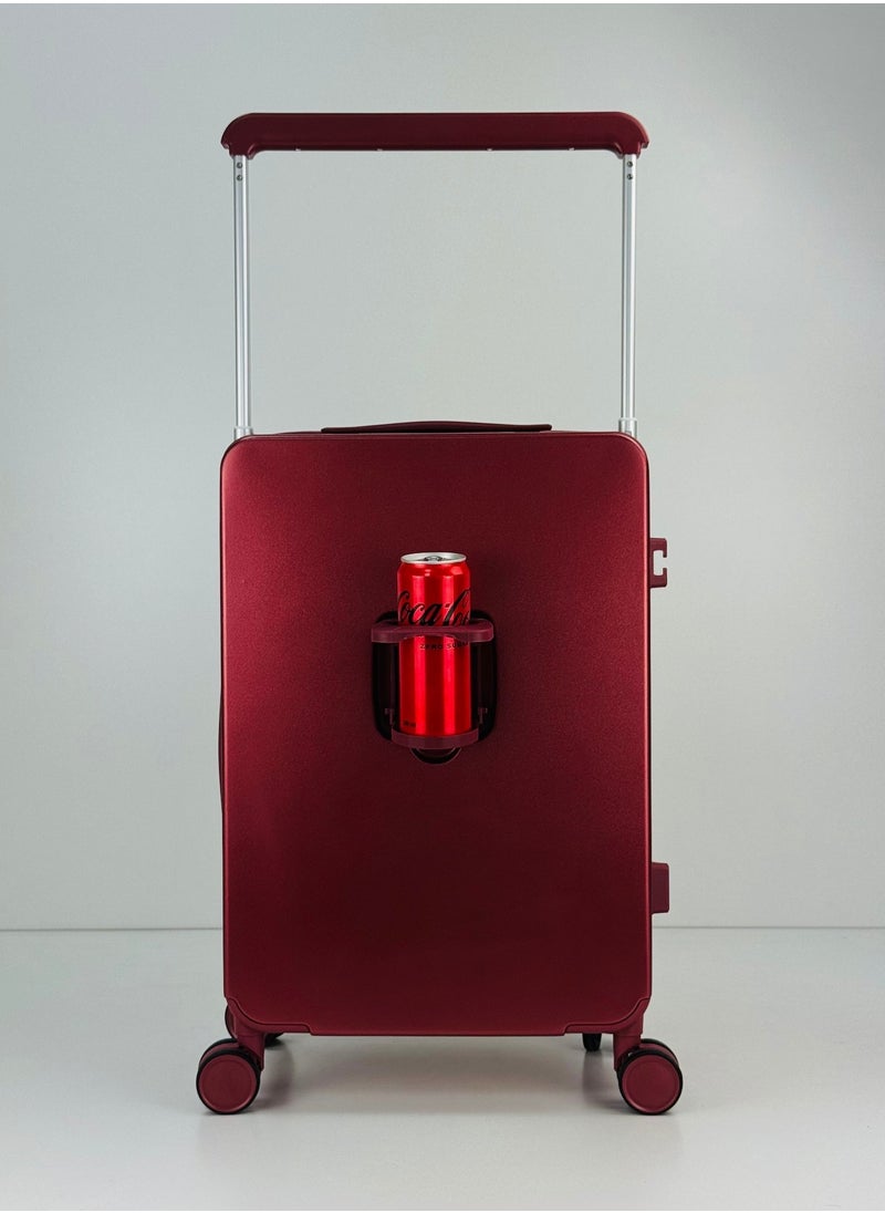 SAW & SEE - Carry On Luggage Wide Handle Luxury Design Rolling Travel Suitcase, TSA Approved combination Lock, PC Hardside with Cup Holder and 4 Double Spinner Wheels, 20 inch - DARK RED - Image 1