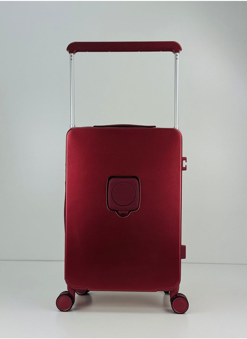 SAW & SEE - Carry On Luggage Wide Handle Luxury Design Rolling Travel Suitcase, TSA Approved combination Lock, PC Hardside with Cup Holder and 4 Double Spinner Wheels, 20 inch - DARK RED - Image 1