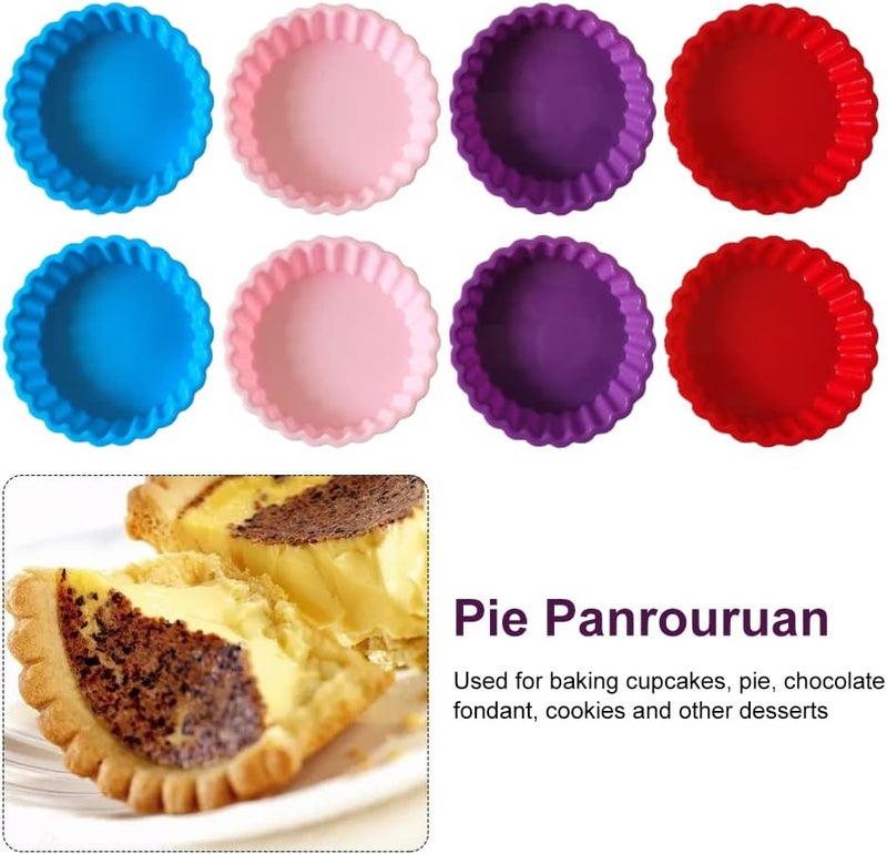 QKDS Silicone Quiche Pan, 8 Pack Silicone Tart and Pie Molds, Round 4 Inch Non-stick Mini Quiche Molds Small Pie Baking Pan Tart Molds DIY Baking Pies/Tarts/Mousse Cakes, Random Color - Image 3