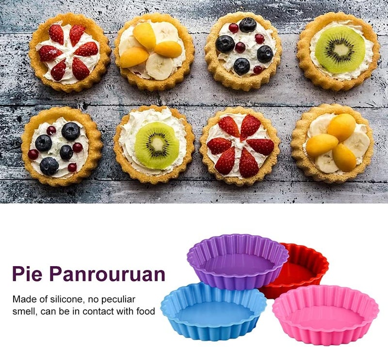 QKDS Silicone Quiche Pan, 8 Pack Silicone Tart and Pie Molds, Round 4 Inch Non-stick Mini Quiche Molds Small Pie Baking Pan Tart Molds DIY Baking Pies/Tarts/Mousse Cakes, Random Color - Image 4