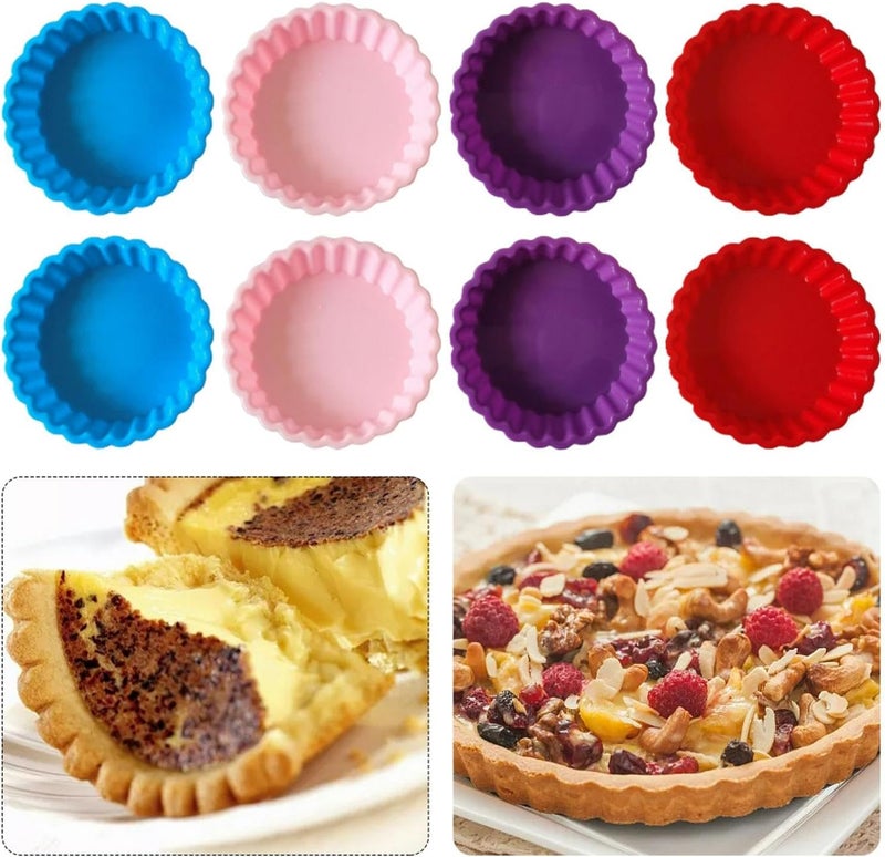 QKDS Silicone Quiche Pan, 8 Pack Silicone Tart and Pie Molds, Round 4 Inch Non-stick Mini Quiche Molds Small Pie Baking Pan Tart Molds DIY Baking Pies/Tarts/Mousse Cakes, Random Color - Image 1