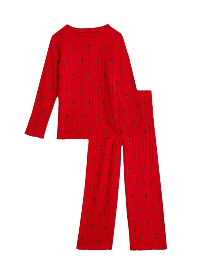 Marks & Spencer Ditsy Print Cosy Rib Pyjamas (1-8 Yrs) - Image 1