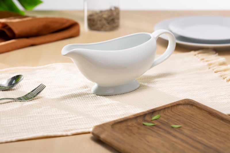 Kook Ceramic Gravy Boat, Serving Dispenser, Porcelain Pitcher for Sauces, Dressings and Creamer, Large Handle, Microwave and Dishwasher Safe, 21 oz, White - Image 4