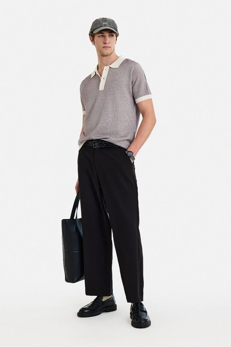 SNITCH Purple Textured Half Sleeve Regular Fit T-Shirt