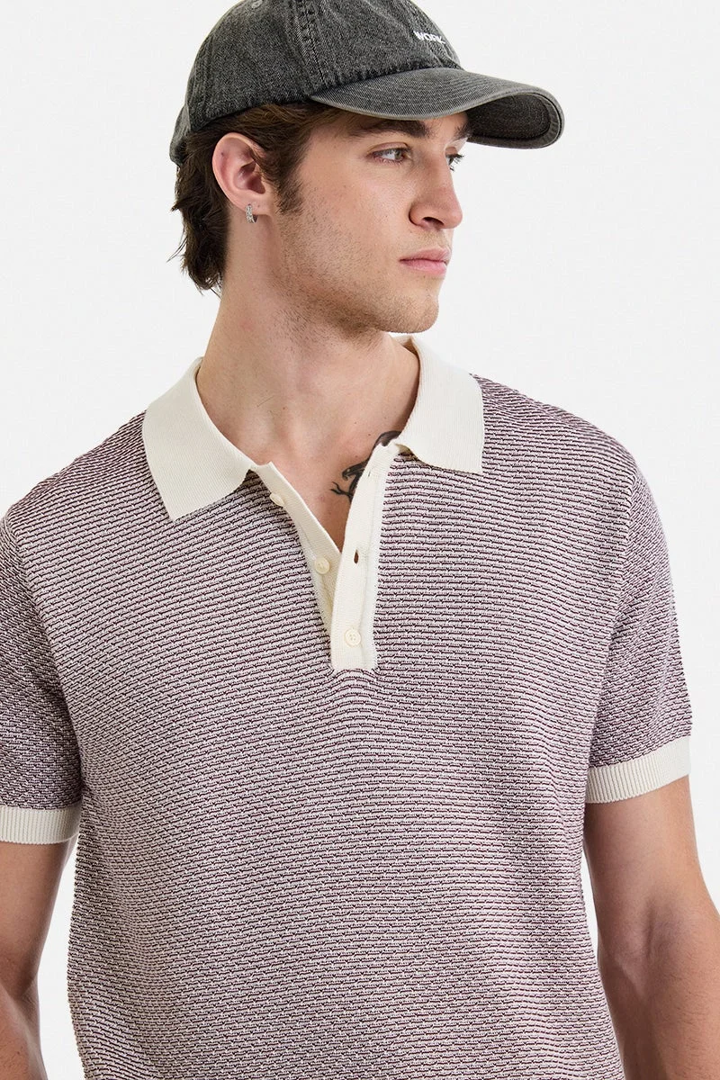 SNITCH Purple Textured Half Sleeve Regular Fit T-Shirt