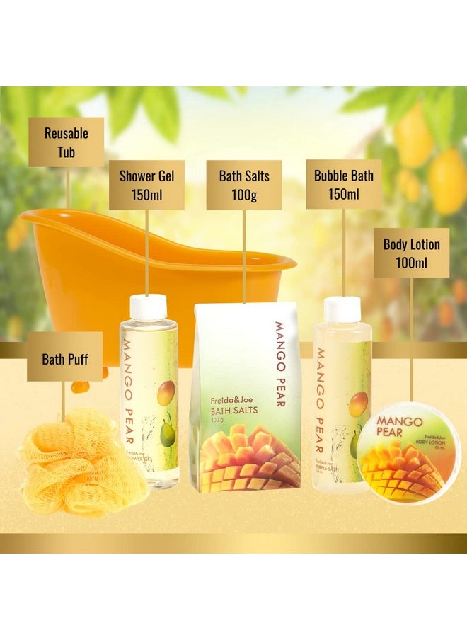 Freida and Joe - Home Spa Bath Basket Tropical Mago Pear Spa Set For Women Bath & Body Set For Women In A Stylish Orange Tub Luxury Body Care Mothers Day Gifts For Mom - Image 1