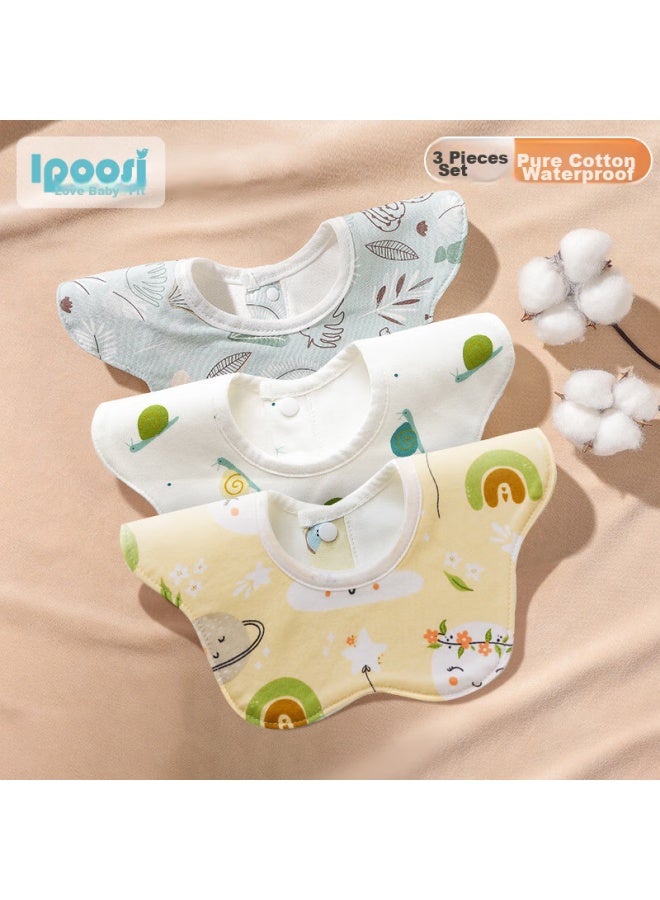 Lovebox Aibaoshi Baby Drool Bib, Pure Cotton, 360° Rotating, Waterproof, 3-pack, Blue, S349 - Image 1