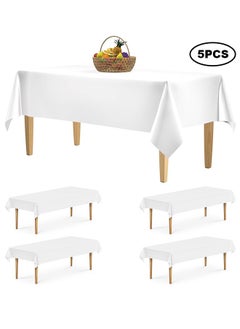 Generic 5Pcs Premium Disposable Plastic Tablecloths, Pure White Rectangular Table Cover, Party Dining Table Cloth for Wedding, Party, Banquet, Events & Weddings, 54 x 72 inch  - Image 1