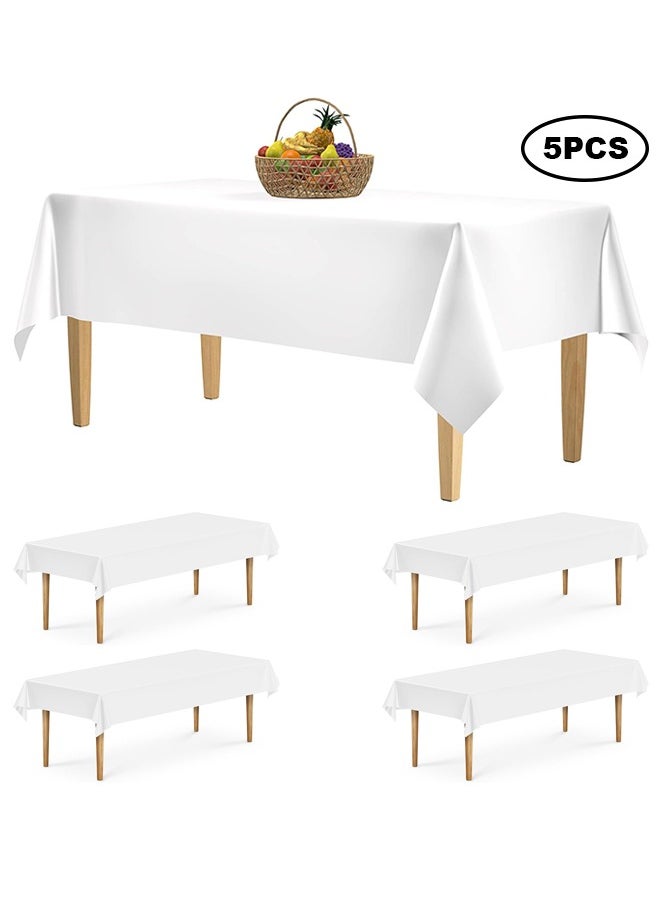 Generic 5Pcs Premium Disposable Plastic Tablecloths, Pure White Rectangular Table Cover, Party Dining Table Cloth for Wedding, Party, Banquet, Events & Weddings, 54 x 72 inch  - Image 1