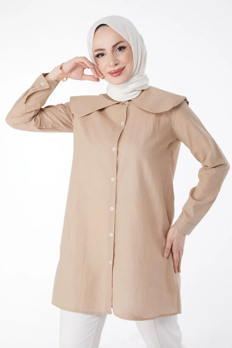 Tofisa Plain Navy Collar Women's Mink Shirt - 13169