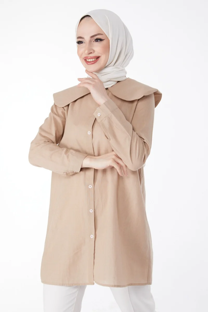 Tofisa Plain Navy Collar Women's Mink Shirt - 13169