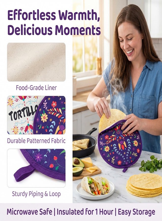 Lyellfe 3 Pack Tortilla Warmer Pouch, 12 Inch Insulated Cloth Taco Warmer Holder for Corn Flour Tortillas, Taco Tuesday Night, Halloween Party, Microwave Oven Freezer Safe - Image 2
