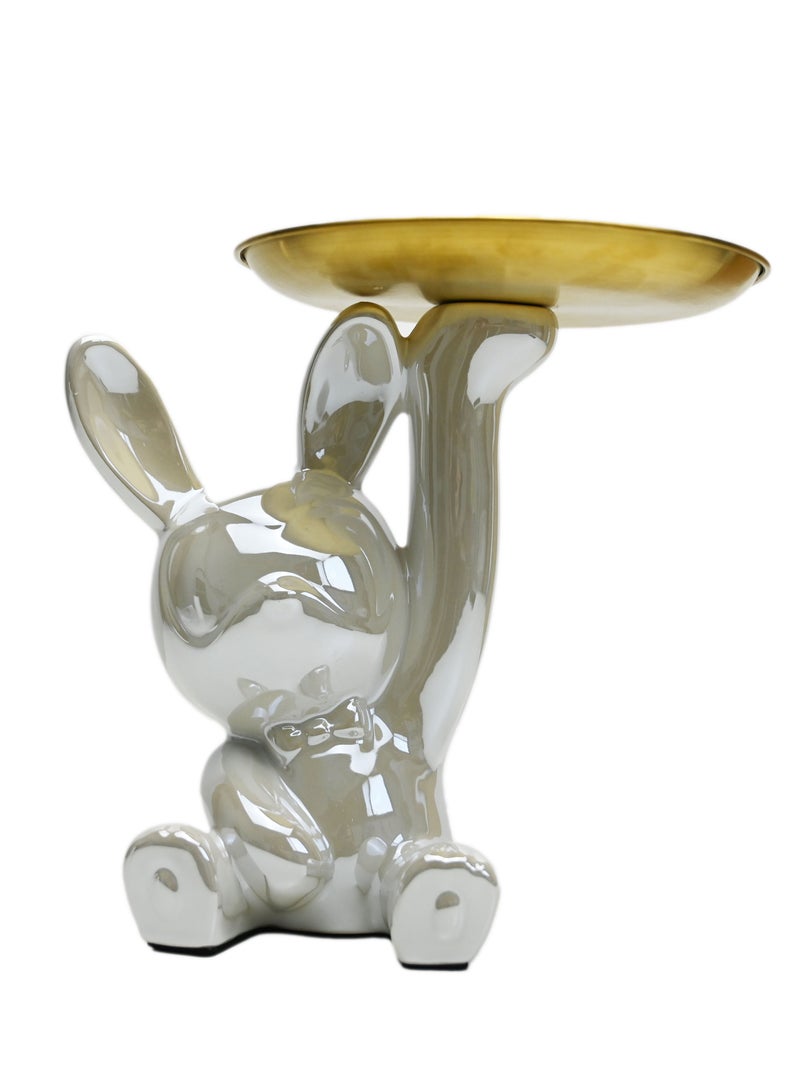 Bunny Figurine Key Put Up Tray/ Gold Tray Cute Desk Organizer/ Small Tray for Key, Watches, and Small Stationary/ Bedroom Tray for Bedside Table Organizer/ Bathroom Tray for Rings & Watches - Image 1