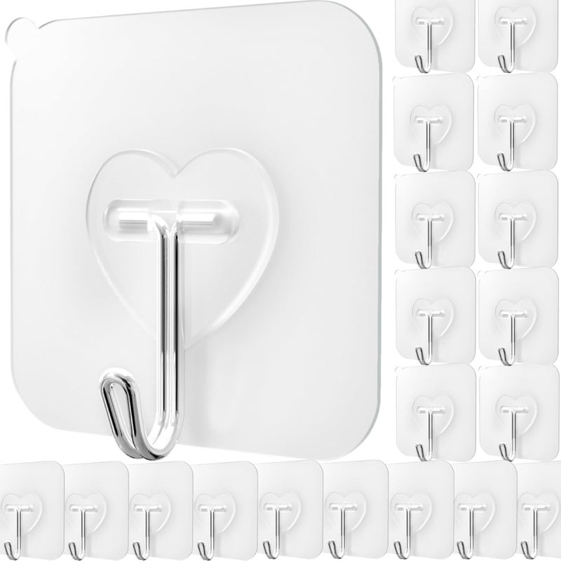 20 Pcs Clear Adhesive Hooks - Heavy Duty Waterproof Wall Hooks for Home , Bathroom , Kitchen , and Office - Image 1
