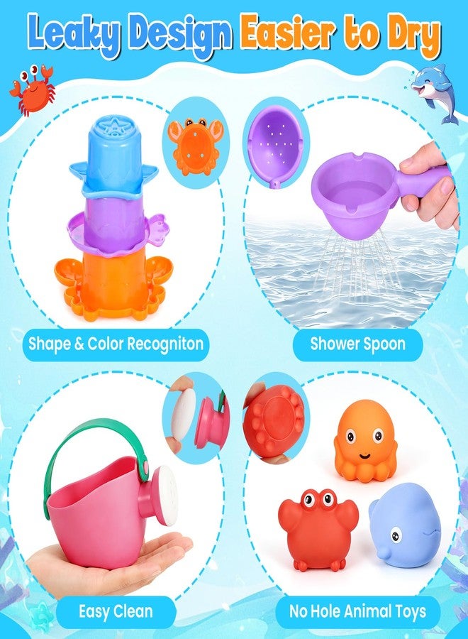 DRAMATION 9 PCS Baby Bath Toys for Kids Ages 1-3, Mold Free Toddler Bath Toys for 2-4 with 3 No Hole Ocean Sea Animals and Storage Bag, Bathtub Beach Sand Water Table Toys for 1 2 3 Years Old Girls Boys Gifts - Image 4