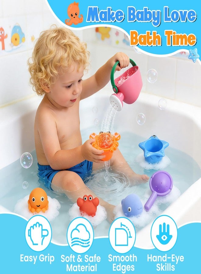 DRAMATION 9 PCS Baby Bath Toys for Kids Ages 1-3, Mold Free Toddler Bath Toys for 2-4 with 3 No Hole Ocean Sea Animals and Storage Bag, Bathtub Beach Sand Water Table Toys for 1 2 3 Years Old Girls Boys Gifts - Image 3