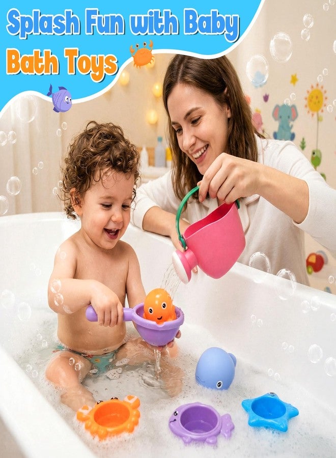 DRAMATION 9 PCS Baby Bath Toys for Kids Ages 1-3, Mold Free Toddler Bath Toys for 2-4 with 3 No Hole Ocean Sea Animals and Storage Bag, Bathtub Beach Sand Water Table Toys for 1 2 3 Years Old Girls Boys Gifts - Image 2