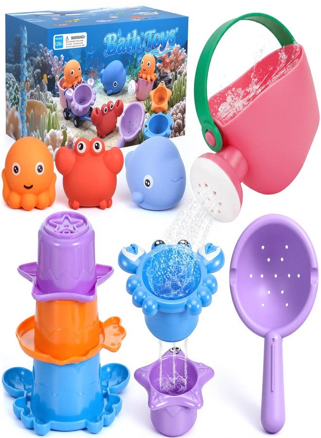 DRAMATION 9 PCS Baby Bath Toys for Kids Ages 1-3, Mold Free Toddler Bath Toys for 2-4 with 3 No Hole Ocean Sea Animals and Storage Bag, Bathtub Beach Sand Water Table Toys for 1 2 3 Years Old Girls Boys Gifts - Image 1