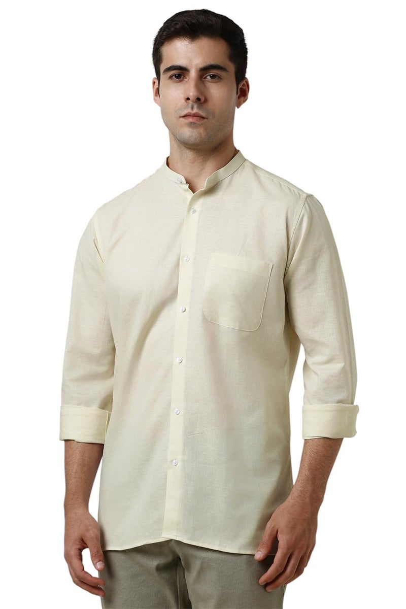 Van Heusen Men's Regular Fit Shirt (VHSFFCUBO47723_Light Yellow - Image 1