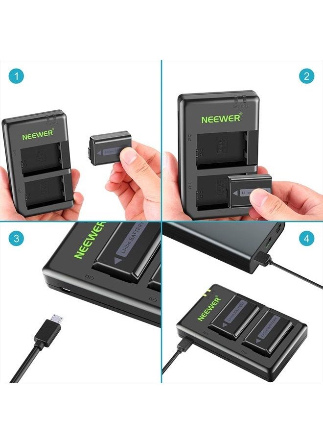 Neewer - NP-FW50 Camera Battery Charger Set Compatible with Sony ZV-E10, A7, A7R, A7RII, A7II, A7SII, A7S, a6300, a6400, a6500, RX10 Series(2-Pack, Micro USB Port, 1100mAh) - Image 1