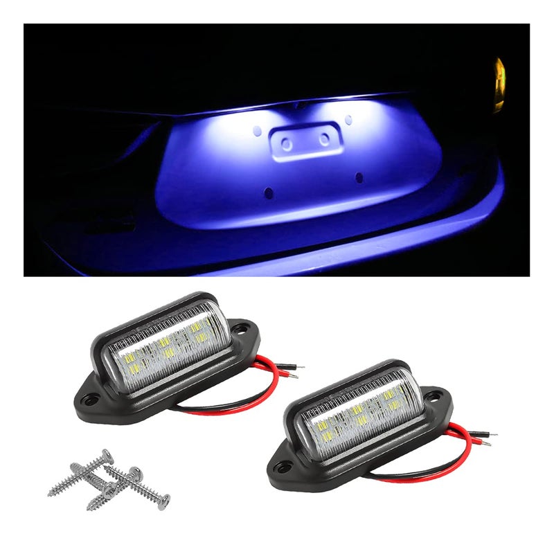 HIPOPY 2PCS LED License Plate Light 12V24V Waterproof 6SMD License Plate Lamp Tail Light for Most Cars Trucks Trailer Buses Step Courtesy Light DomeCargo Lights Blue