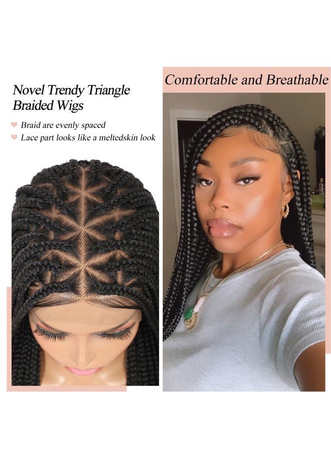 Lexqui 36'' Knotless Box Braided Wigs for Women Braided Lace Wigs Full Lace Braided wig Premium Synthetic Triangle Lace Front Braided Wigs with Baby Hair Braid Lace Front Wig Natural Black - Image 4