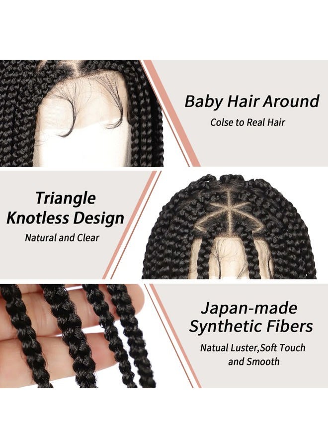 Lexqui 36'' Knotless Box Braided Wigs for Women Braided Lace Wigs Full Lace Braided wig Premium Synthetic Triangle Lace Front Braided Wigs with Baby Hair Braid Lace Front Wig Natural Black - Image 3